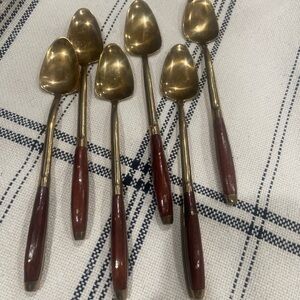 Elegant Vintage Brass and Rosewood Teaspoon Set